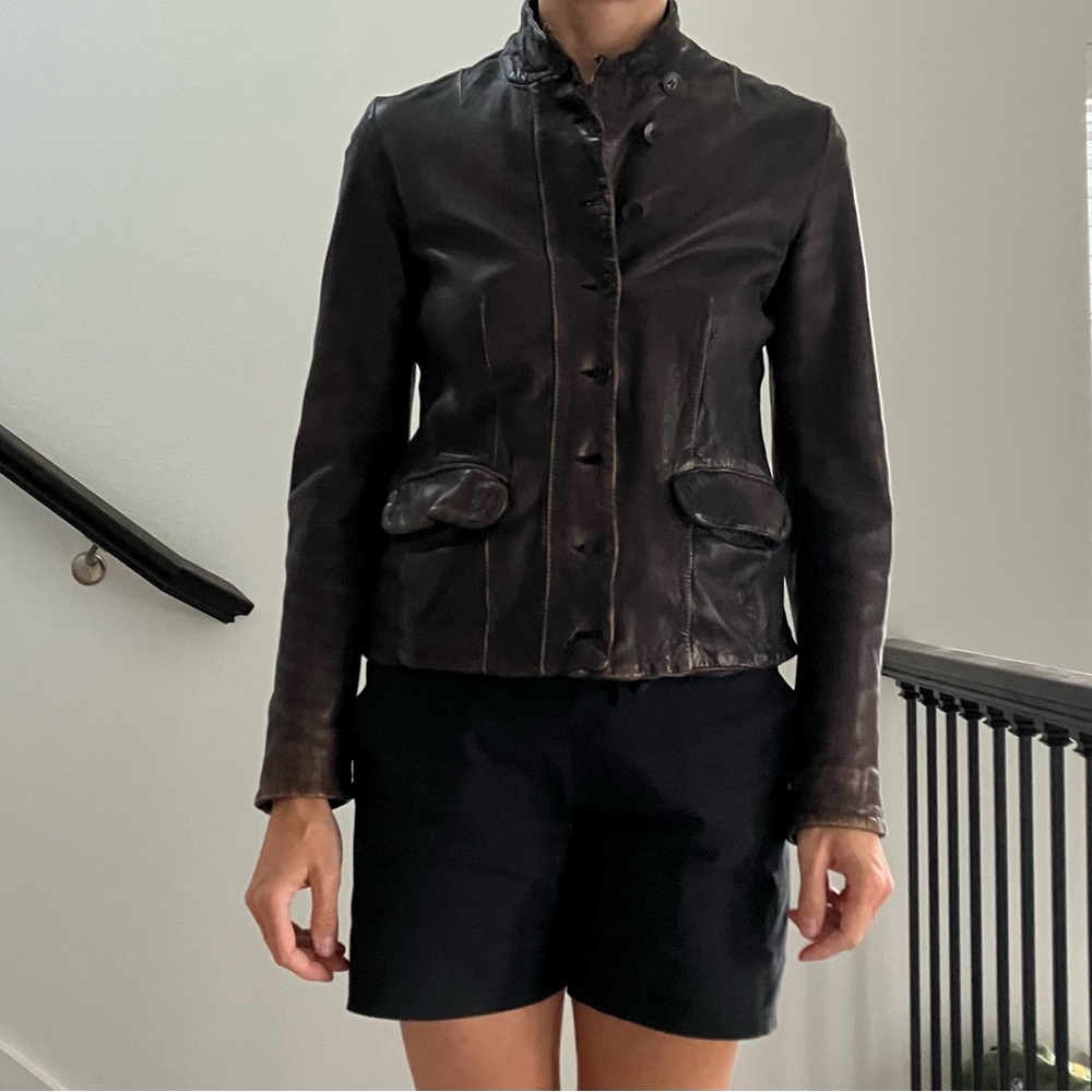 All Saints Dark Brown Leather Jacket